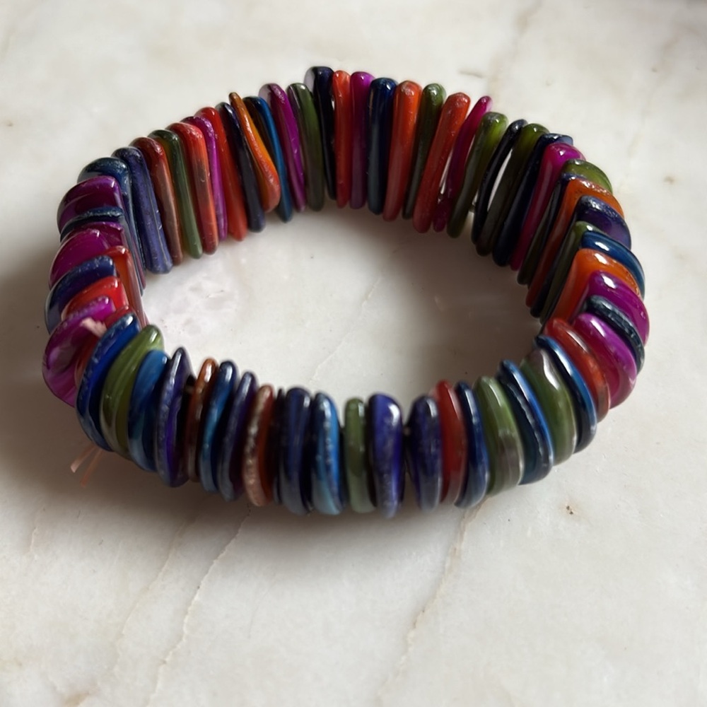 Multi-Color Shell Half Moon Elastic Bracelet - image 5